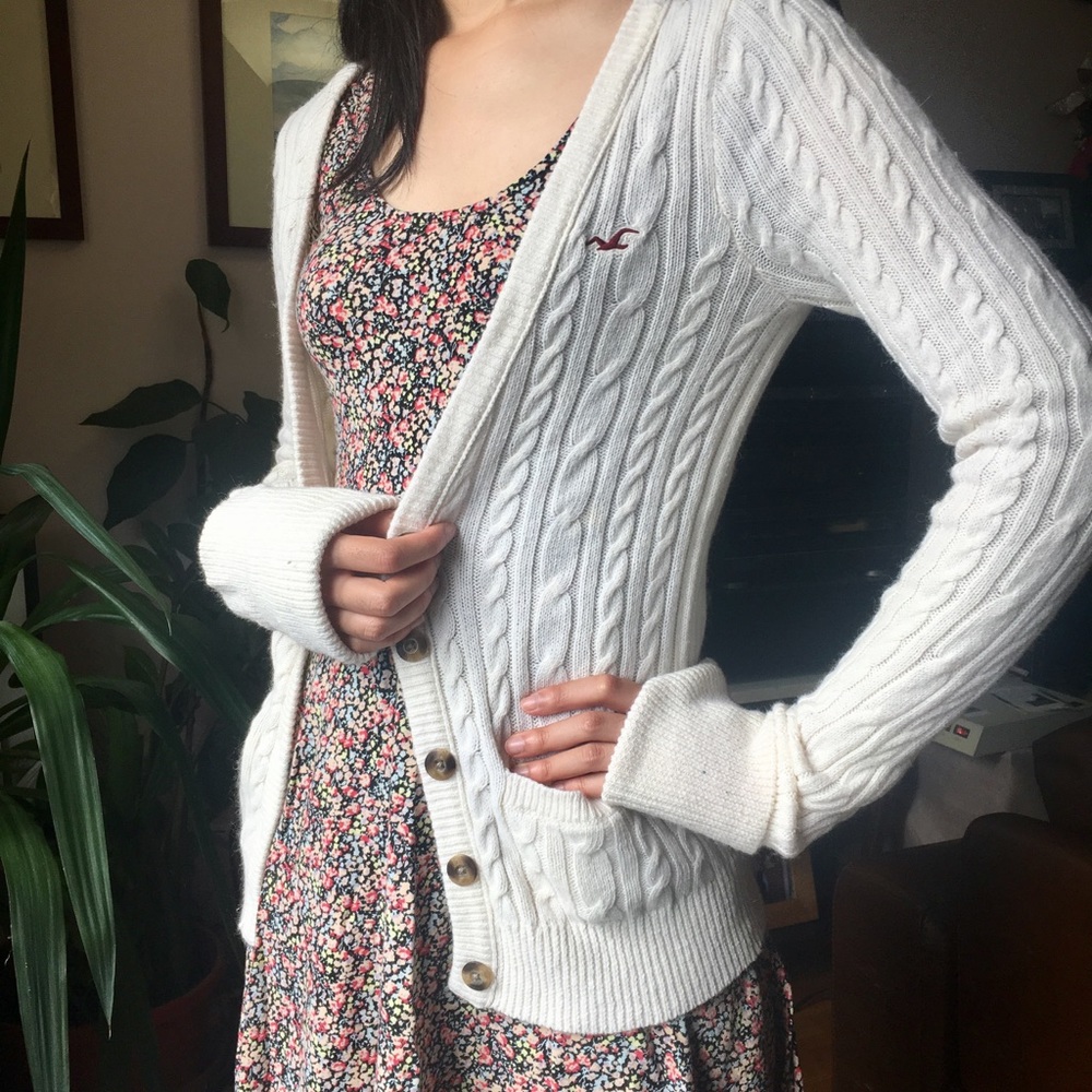 Cozy cotton knit white cardigan - Hollister